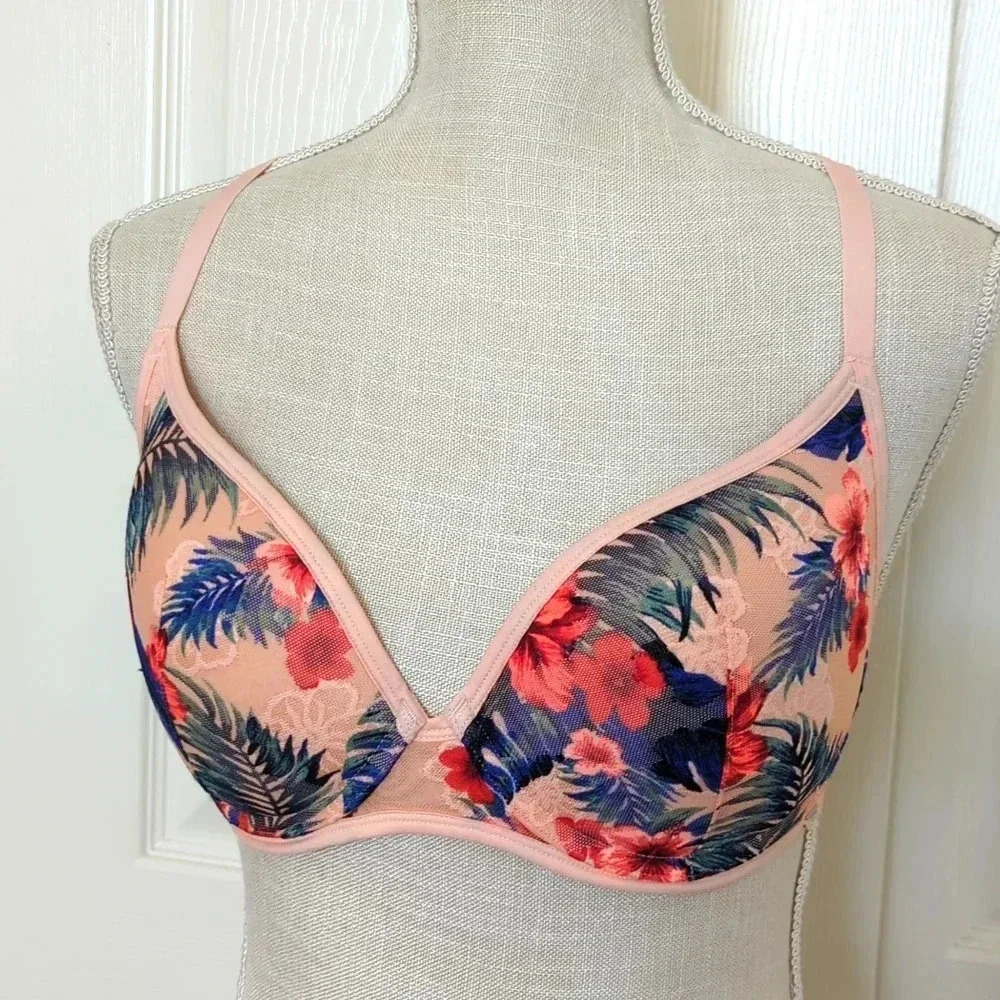 PINK Victoria Secret euphoria tropical hibiscus Lace racerback bra Size 32DD - Picture 2 of 7